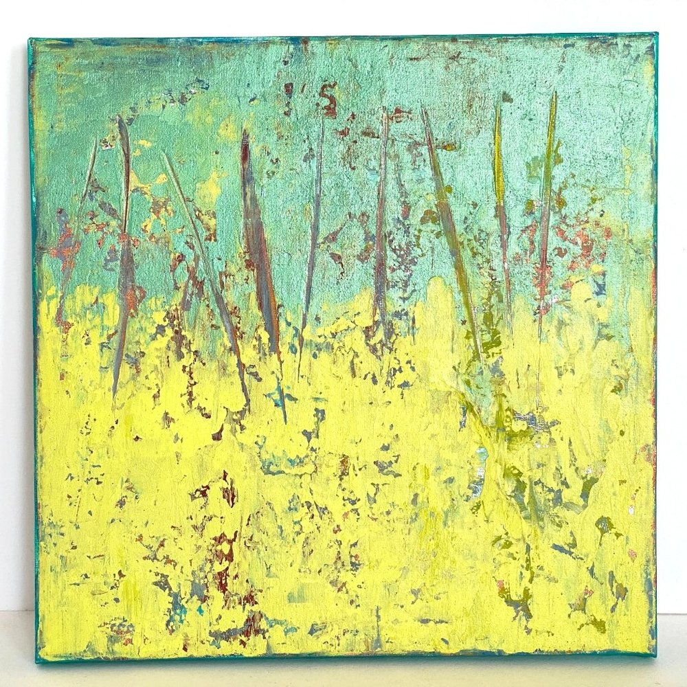 Dance of Spring Original Art Oil Paint and Cold Wax Painting on Canvas 12x12in